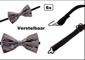 6x Luxe Vlinderstrik zilver met zwarte strepen - verstelbaar - vlinder strikje gala huwelijk festival thema feest party