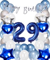 Snoes Ballonnen 29 Jaar Set Mega Blauw Zilver Ballon - Compleet Feestpakket Cijferballon 29 Jaar - Verjaardag Versiering Slinger Happy Birthday – Folieballon – Latex Ballonnen - Helium Ballonnen