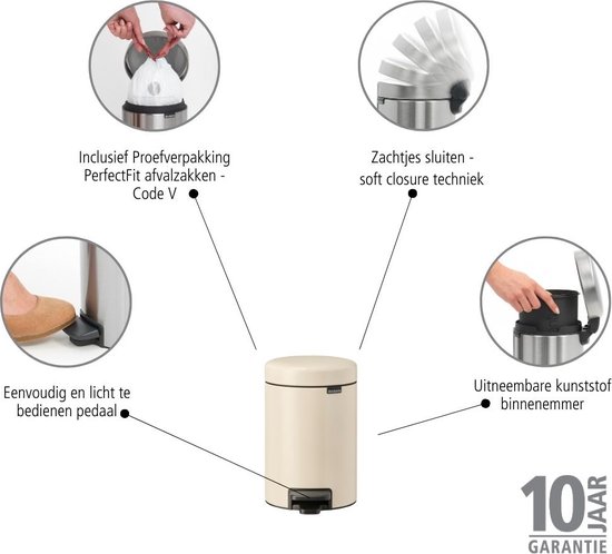 Brabantia NewIcon Prullenbak - 3 liter - Badkamer - Soft Beige