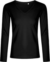 Women's V-hals T-shirt met lange mouwen Black - XS