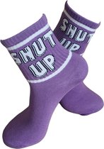 Verjaardags cadeau - Shut up Sokken - leuke sokken - vrolijke sokken - witte sokken - tennis sokken - sport sokken - valentijns cadeau - sokken met tekst - aparte sokken - grappige sokken - Socks waar je Happy van wordt - maat 37-44