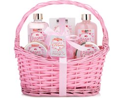 BRUBAKER Cosmetics - Danke Mama - 7-delige Bad en Body Set - Rose Vanilla Scent - Cadeautip Vrouw - Cadeau Idee - Cadeauset in Vintage Mandje Roze - Cadeau