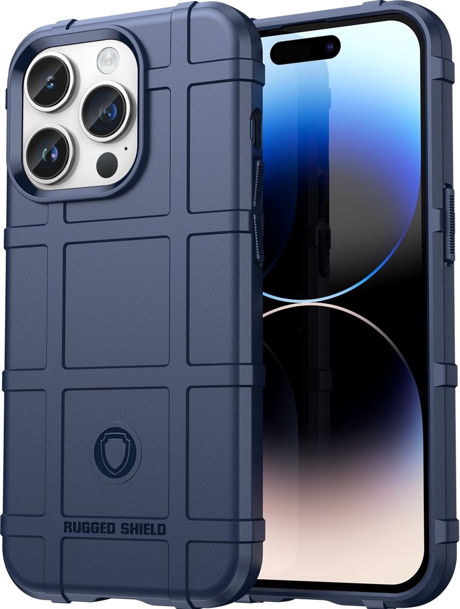 Mobigear Hoesje geschikt voor Apple iPhone 15 Pro Max Telefoonhoesje Flexibel TPU | Mobigear Rugged Shield Backcover Shockproof | Schokbestendig iPhone 15 Pro Max Telefoonhoesje | Anti Shock Proof - Blauw
