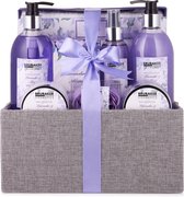 BRUBAKER Cosmetics Bad en Body Set - Lavendel Munt Geur - Cadeautip Vrouw - Cadeau Idee - Kerstcadeau - 12-delige Cadeauset in Decoratieve Jute Box