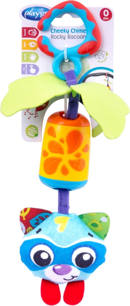 Playgro Chime Rocky Wasbeer Hangspeeltje - Kinderwagen accessoire - Wandelwagenspeeltje - Hangspeeltje - Kinderwagenspeeltje - Baby speelgoed - Baby speelgoed met geluid - Kinderwagenaccessoire - Buggyaccessoire- Educatief Speelgoed van Playgro