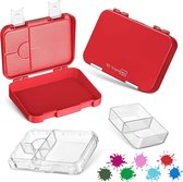 Bento Box lunchbox voor kinderen, met 4 + 2 vakken, extreem robuust, lunchbox, ideaal voor kinderopvang en school (rood-wit)