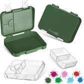 Len bento Box lunchbox voor kinderen, met 4 + 2 vakken, extreem robuust, lunchbox, ideaal voor kinderopvang en school (donkergroen-wit)