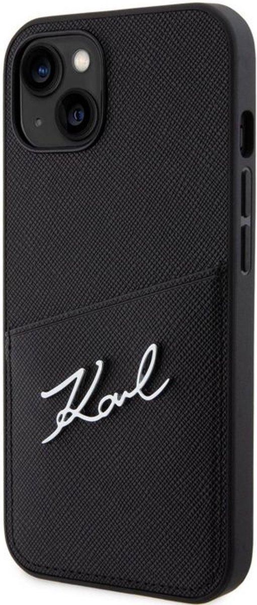 Karl Lagerfeld Saffiano Card Back Case - Geschikt voor Apple iPhone 14 (6.1") - Zwart