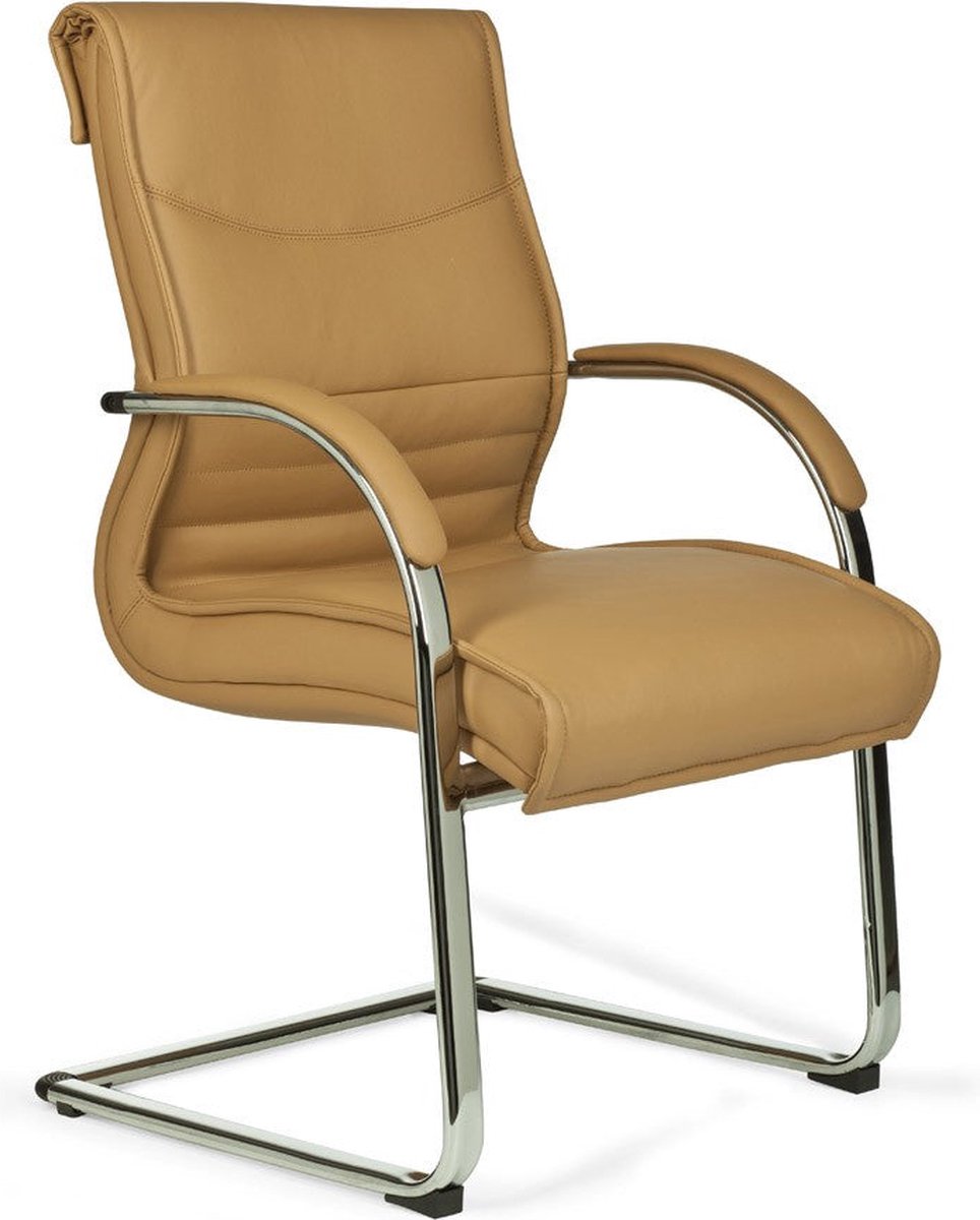 Rootz Bezoekersstoel - Karamel Leer Sledestoel - Design Schommelstoel met Armleuningen - Ergonomische Vergaderstoel met Anti-Tip Bescherming - Vaste Vergaderstoel
