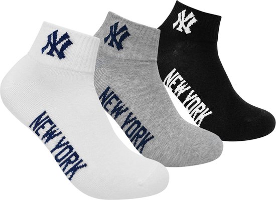 New York Yankees - 3-Pack Quarter Socks - 3 Paar Sokken - 27 - 30 - Zwart/Wit/Grijs