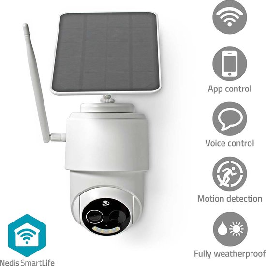 Nedis SmartLife Camera voor Buiten - Full HD 1080p - Pan tilt - IP65 - Max. batterijduur: 5 Maanden - Cloud Opslag (optioneel) / microSD (niet inbegrepen) - 5 V DC - Bewegingssensor - Nachtzicht - Wit — afbeelding 2