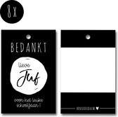 8x Label / Kaartje van karton / Cadeaulabels | BEDANKT LIEVE JUF | 85 x 55 mm | zwart-wit