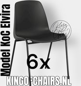 King of Chairs -set van 6- model KoC Elvira zwart met zwart onderstel. Kantinestoel stapelstoel kuipstoel vergaderstoel tuinstoel kantine stoel stapel kantinestoelen stapelstoelen kuipstoelen stapelbare keukenstoel Helene eetkamerstoel