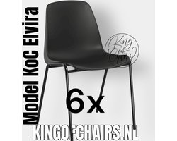 King of Chairs -set van 6- model KoC Elvira zwart met zwart onderstel. Kantinestoel stapelstoel kuipstoel vergaderstoel tuinstoel kantine stoel stapel kantinestoelen stapelstoelen kuipstoelen stapelbare keukenstoel Helene eetkamerstoel