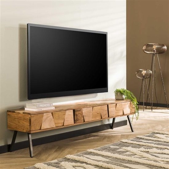 Meuble TV Alisa bois d'acacia 180x40x45 cm 3 tiroirs