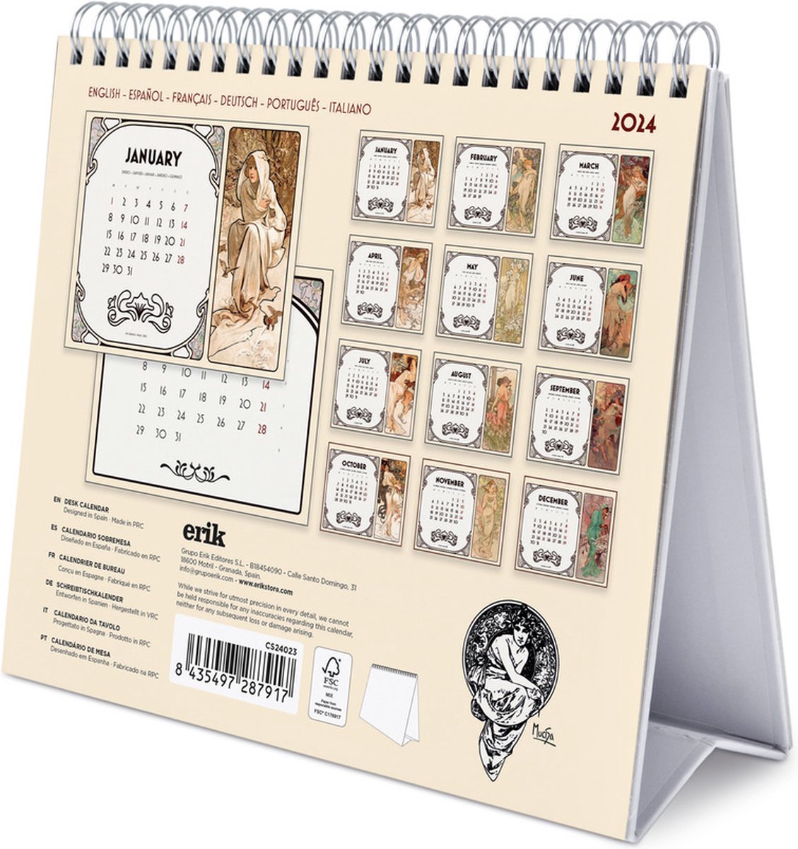 Alphonse Mucha Desk Kalender 2024