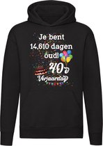 Je bent 14,610 dagen oud! Hoodie - 40 jaar - verjaardag - 40e verjaardag - verjaardagstrui - feest - jarig - trui - sweater - capuchon
