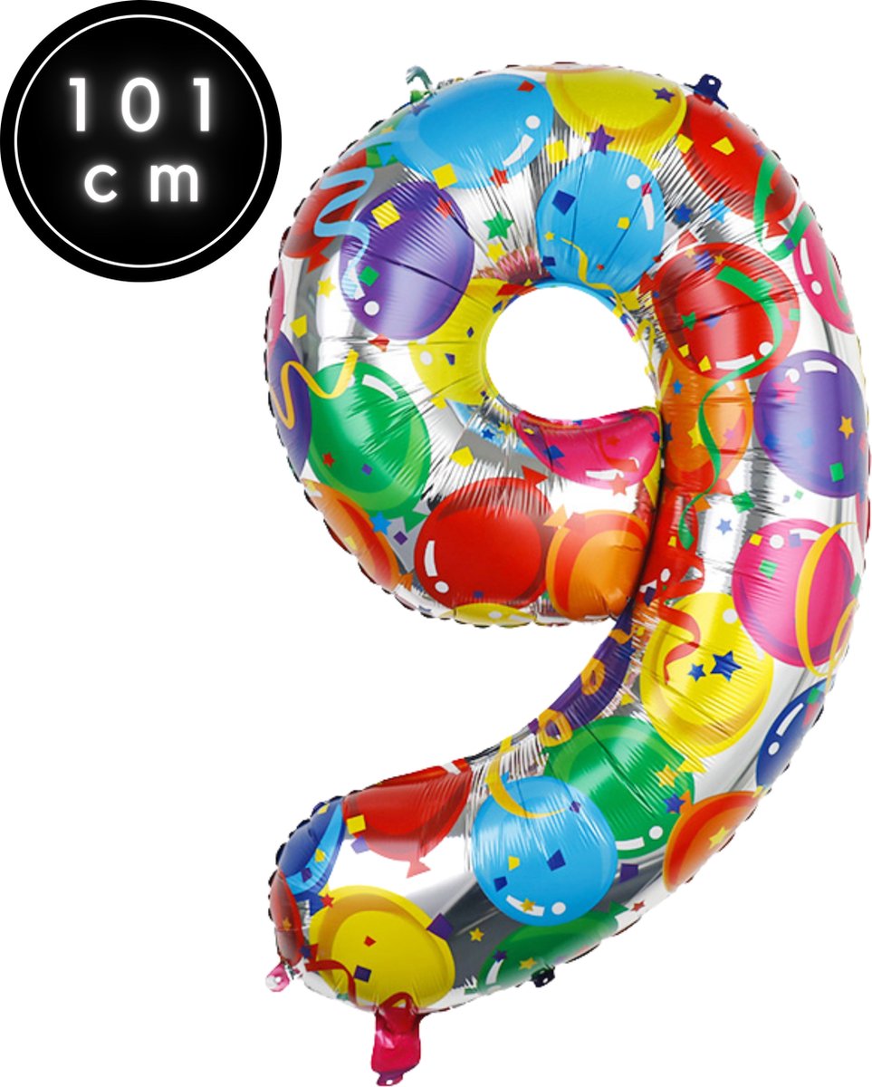 Fienosa Cijfer Ballonnen nummer 9 - Confetti patroon - 101 cm - XL Groot - Helium Ballon- Verjaardag Ballon - Carnaval Ballon - Leeftijd verjaardag - Verjaardagsballon - Verjaardag