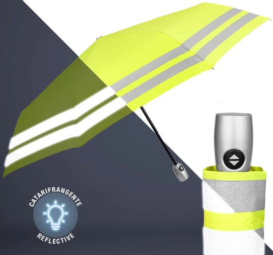 OSMARI Effen kleur zakelijke ring gesp paraplu met reflecterende veiligheidsstrip, stevige winddichte automatische aluminiumlegering omgekeerde opvouwbare paraplu, reizen draagbare opvouwbare paraplu