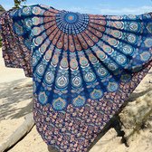 Groot strandkleed - 2 persoons strandlaken - Blauw/oranje/turquoise - Duurzaam katoen - groot strandkleed - Dun strandlaken - Mandala