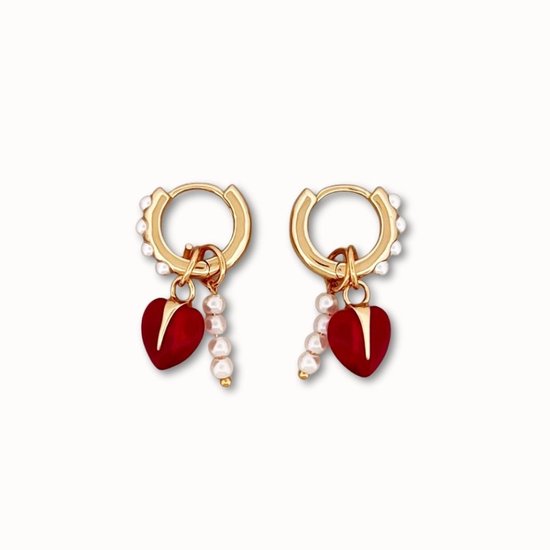 ByNouck Jewelry - Parel Dot Hoop Heart Set - Sieraden - Dames Oorbellen - Verguld - Parels - Oorbellen Set