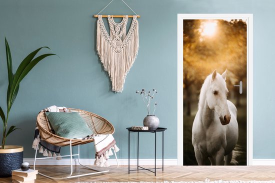 Affiche de porte - Cheval - Enfants - Automne - Animaux - Nature - Chambre d'enfant - Sticker de porte - Papier peint photo porte - Décoration de porte - Sticker autocollant - 80x205 cm - Chambre à coucher - Décoration de chambre