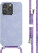 iMoshion Hoesje Geschikt voor iPhone 14 Pro Hoesje Met Koord - iMoshion Siliconen design hoesje met koord - Meerkleurig / Butterfly