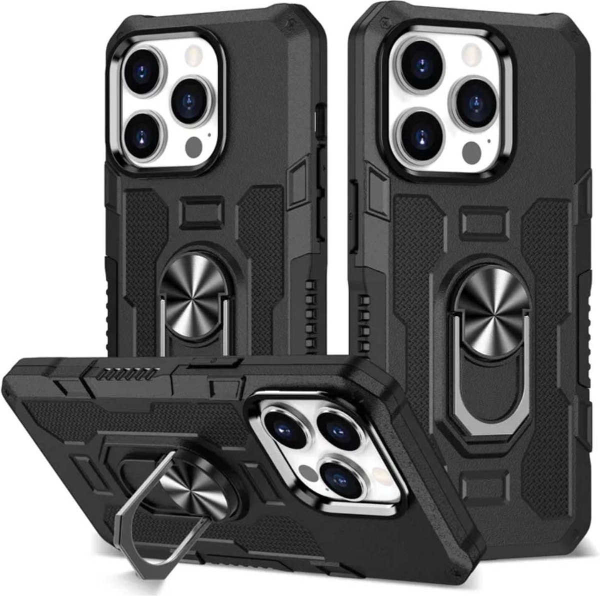 Smartphonica Rugged armour case hoesje voor iPhone 11 Pro Max met ring autohouder - Zwart geschikt voor iPhone 11 Pro Max