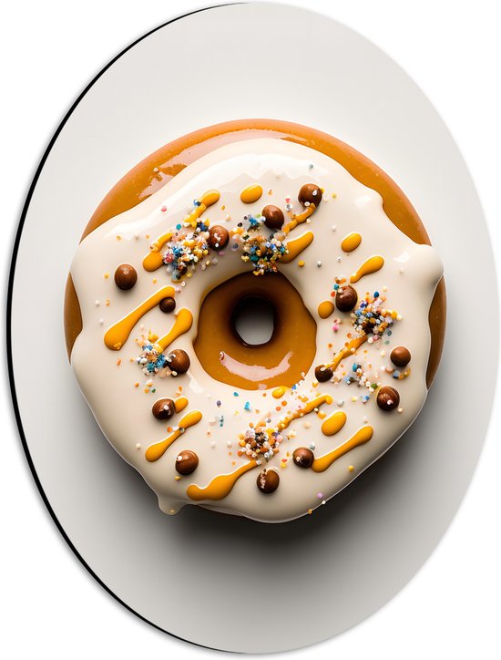 Dibond Ovaal - Geglazuurde Donut tegen Lichtgekleurde Achtergrond - 30x40 cm Foto op Ovaal (Met Ophangsysteem)