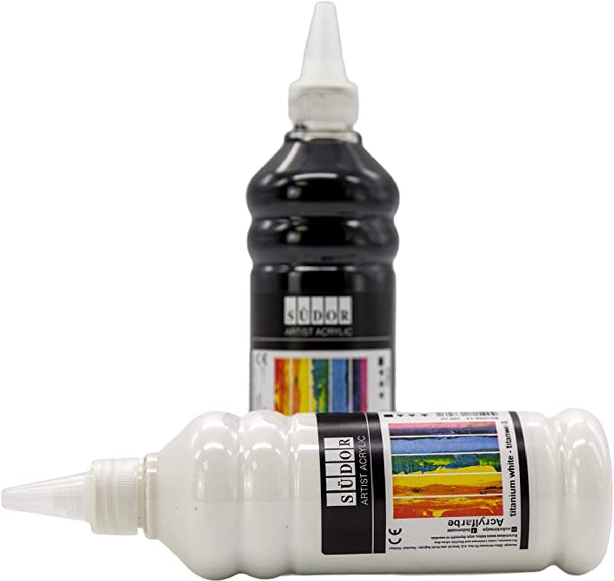 Südor Acrylverf set , 500 + 500 ml, totaal 1000 ml Hoog gepigmenteerde en dekkende acrylverf, industriële Kunstenaarsverven, acrylverfset voor Schilden en Knutselen , art. Waterdicht (zwart, wit) — afbeelding 2