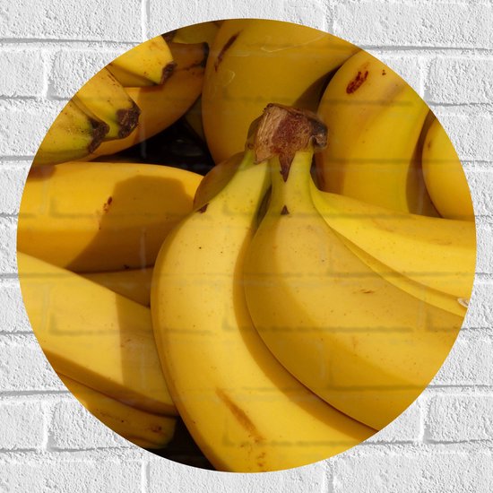 Muursticker Cirkel - Trossen Rijpe Gele Bananen - 60x60 cm Foto op Muursticker