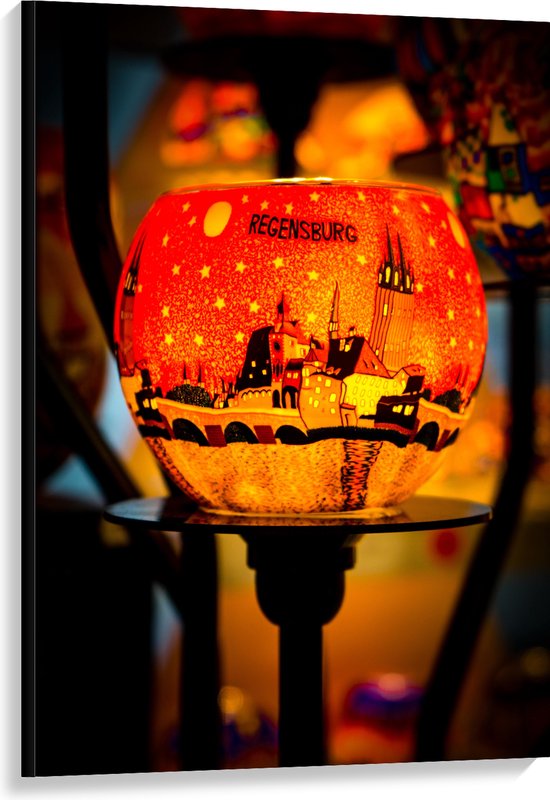 Canvas - Lichtgevende Lampion met de Stad Regensburg in Duitsland - 80x120 cm Foto op Canvas Schilderij (Wanddecoratie op Canvas)