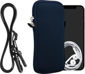 kwmobile Tasje voor smartphones XXL - 7" - Hoesje van neopreen in marineblauw - Phone case met nekkoord