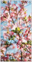 Tuinposter Wit/Roze Bloemen 100x200cm- Foto op Tuinposter (wanddecoratie voor binnen en buiten)