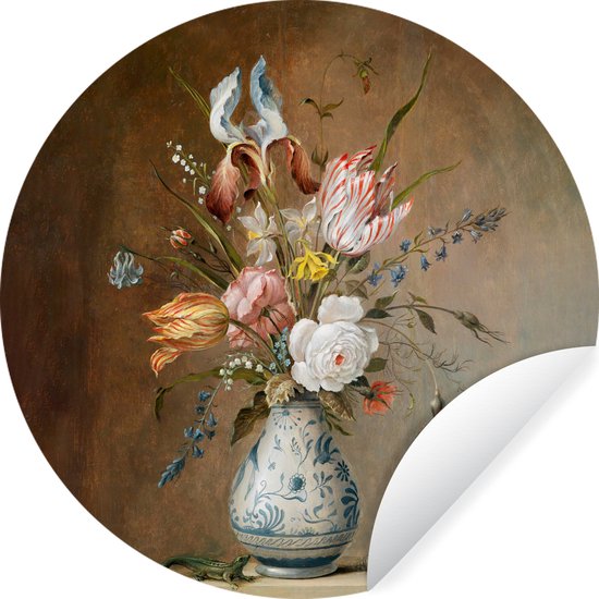 WallCircle® - Behangcirkel 30x30 cm - Muurstickers Oude meesters - Bloemen - Balthasar van der Ast - Muurcirkel woonkamer - Wandcirkel slaapkamer - Kamer decoratie zelfklevend - Muurdecoratie accessoires