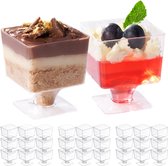 MATANA 100 Mini Plastic Dessertbekers, Transparante Dessert Kopjes, Kleine Dessertkommen voor Verjaardagen, Bruiloften en Feesten, 60ml - Stevig en Herbruikbaar