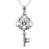Zilveren ketting dames | Zilveren ketting met hanger, sierlijk opengewerkte sleutel