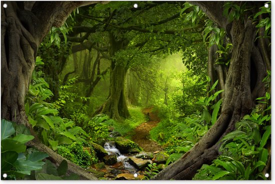 Tuinposter - Tuindoek - Tuinposters buiten - Jungle - Groen - Natuur - Tropisch - Planten - 120x80 cm - Tuin Tuinposter - Tuindoek - Tuinposters buiten - Jungle - Groen - Natuur - Tropisch - Planten - 120x80 cm - Tuin