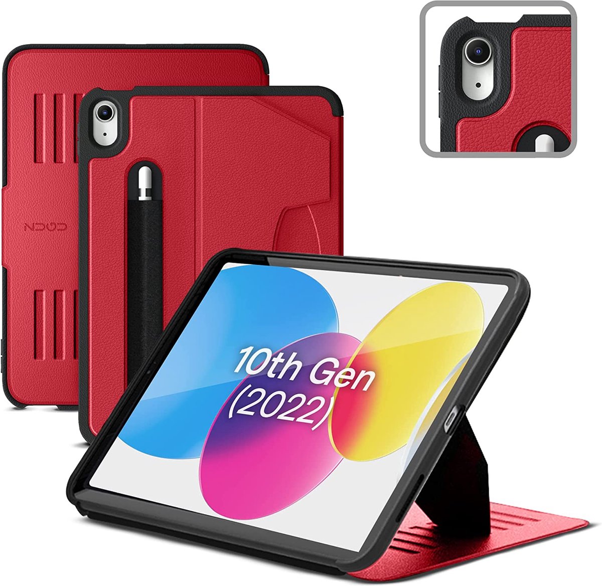 Zugu case - iPad 10.9 Gen 10 (2022) - oersterke luxe flip-over case - volledige 360˚ bescherming – met multifunctionele standaard functie – geschikt voor Apple Pencil – Scarlet