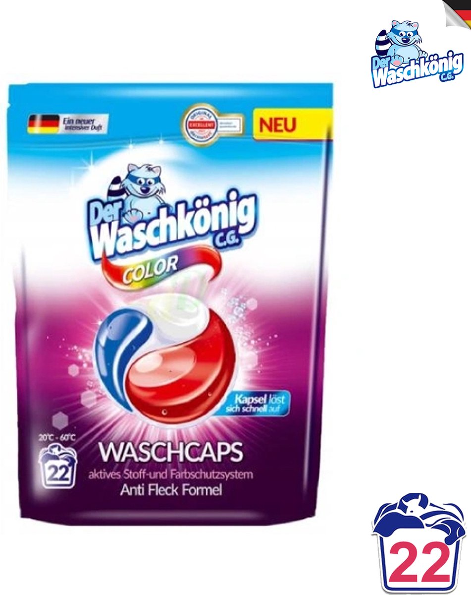 Der Waschkönig - Color - Premium TRIPLE PODS - Wascapsules - 22 Wasbeurten