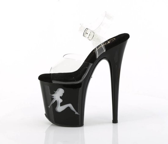 Pleaser - FLAMINGO-808NLTG Sandale avec bride à la cheville, Chaussures de pole dance - US 11 - 41 Chaussures - Zwart/ Transparent