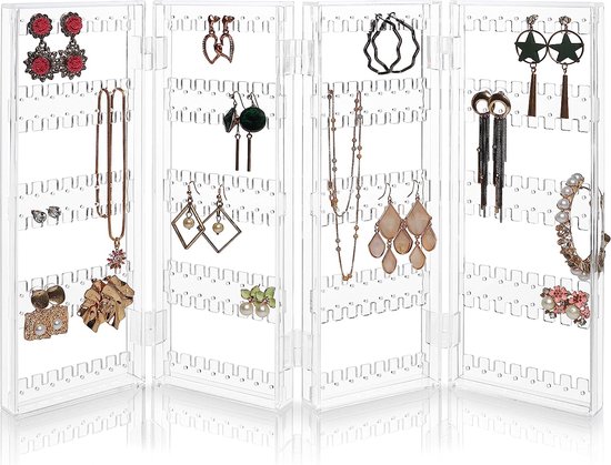 Acryl sieradenrek voor 128 paar oorbellen - Organisator met 5 rijen en 4 panelen voor het opbergen van oorbellen, armbanden en kettingen - Doorzichtig display