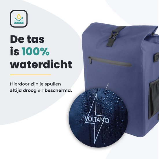 Voltano Luxe E-bike Fietstas / Rugtas - Marine Blauw - 28L - 100% Waterdicht - Gratis Schouderband - Met Groot Laptop Vak van Voltano — afbeelding 4