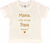 T-shirt Kinderen "Mama, wil je met mijn papa trouwen?" | korte mouw | Wit/tan | maat 122/128