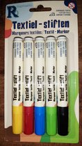 Raphello textiel-stiften - textiel markers - eenvoudige fixatie met strijkbout - 5 markers voor stof - zwart groen blauw rood geel