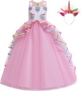 Prinsessenjurk meisje - Unicorn Jurk - maat 98/104 (100) - Het Betere Merk - Eenhoorn Jurk - Haarband - Speelgoed Meisjes