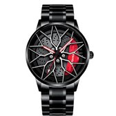 WielWatch - Horloge Porsche/Brembo - Sportauto - Horloges met stalen band- Herenmode - Velghorloge - Cadeau mannen - Autovelg - Draaiend - Autoliefhebber - horloge jongens