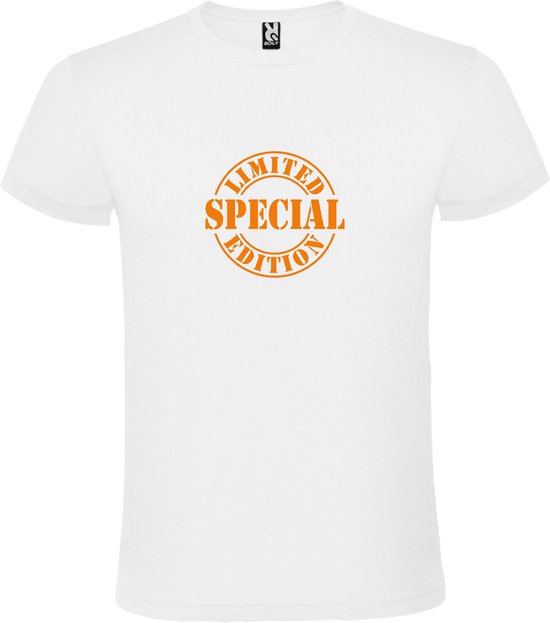 Wit T-Shirt met “Special Limited Edition “ Afbeelding Neon Oranje Size XXL