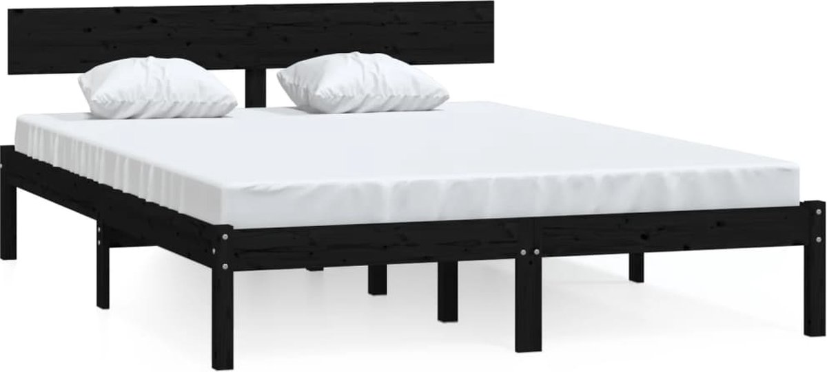vidaXL-Bedframe-massief-grenenhout-zwart-160x200-cm