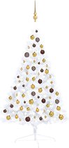 vidaXL - Kunstkerstboom - met - verlichting - en - kerstballen - half - 120 - cm - wit